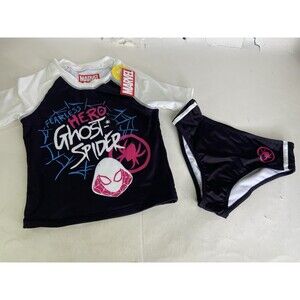 Marvel Ghost Spider Rash Guard Swim Top Bikini Bottom Set Swimwear Girls Size 10